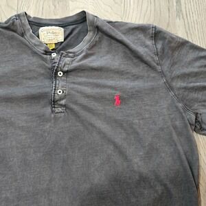 Polo Ralph Lauren Mens XL Henley Shirt Faded Black Red Pony Logo Short Sleeve